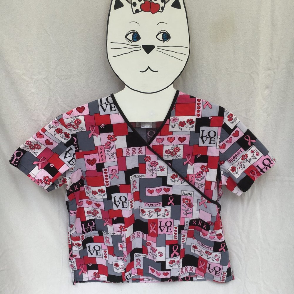 SB Scrubs Scrub Top.Breast Cancer Support Love L/G